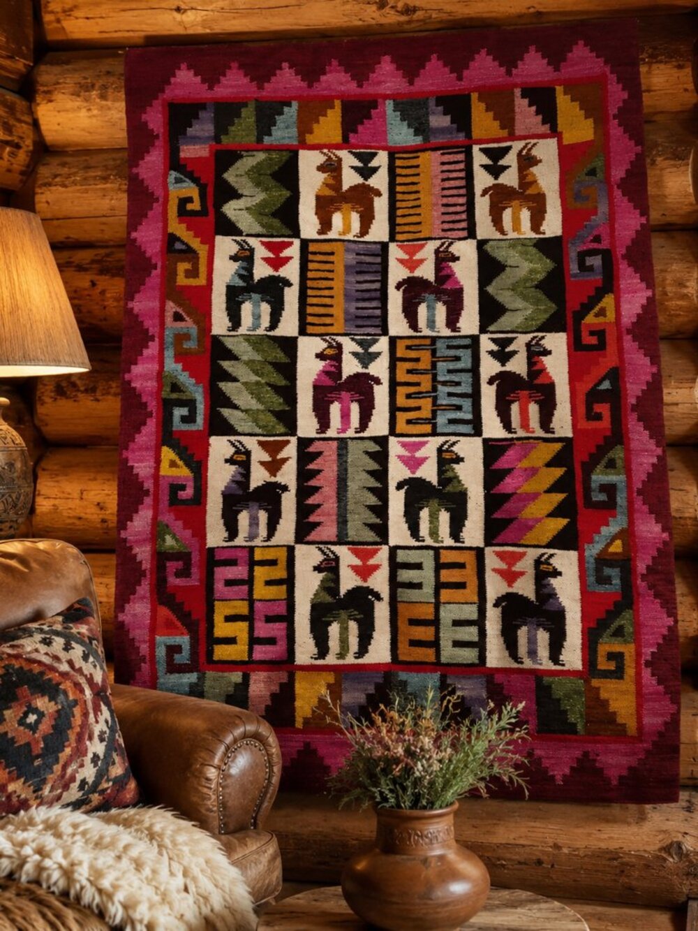Peruvian Andean Wool Tapestry – Handwoven Llama Wall Hanging – Colorful Rustic